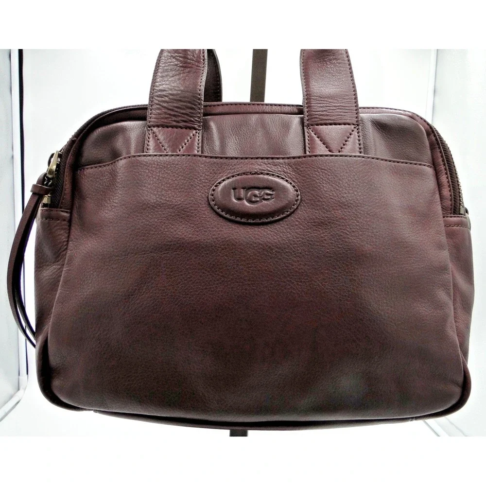 UGG AUSTRALIA UNISEX LEATHER BRANFORD SLIM BRIEF BAG‎ BROWN
